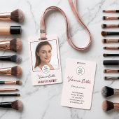 Blush Pink Script Logo Photo Makeup バッジ