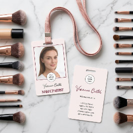 Blush Pink Script Logo Photo Makeup バッジ