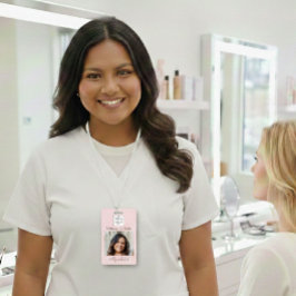 Blush Pink Script Logo Photo Makeup バッジ