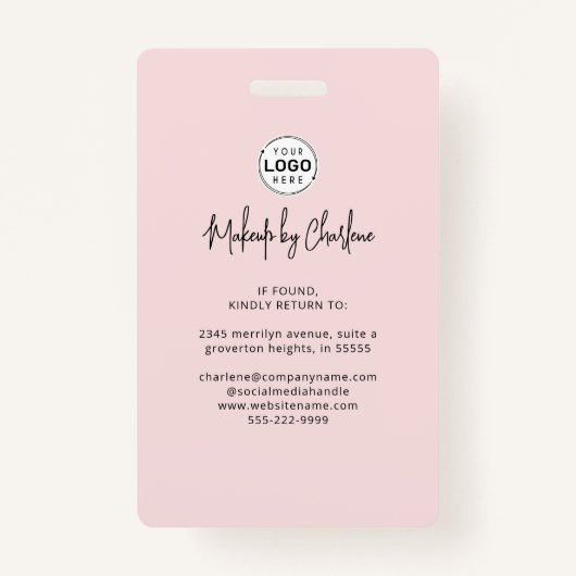 Blush Pink Script Logo Photo Makeup  バッジ (裏面)