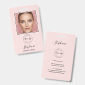 Blush Pink Script Logo Photo Makeup バッジ (Front & Back)