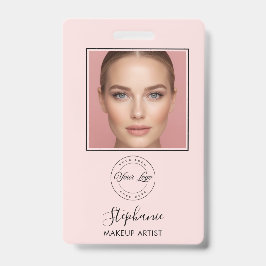 Blush Pink Script Logo Photo Makeup バッジ