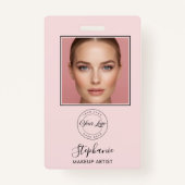 Blush Pink Script Logo Photo Makeup バッジ (正面)