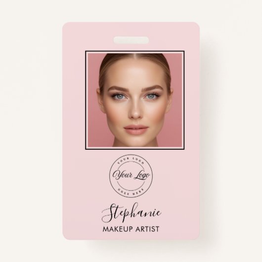 Blush Pink Script Logo Photo Makeup バッジ (正面)