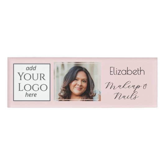 Blush Pink Script Logo Photo Makeup 名札 (正面)