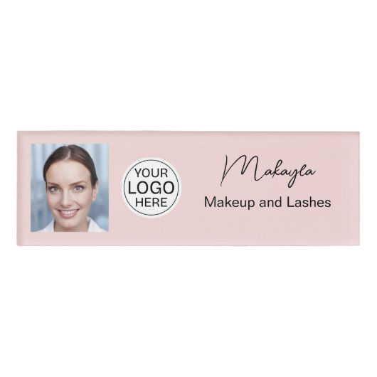 Blush Pink Script Logo Photo Makeup  名札 (正面)