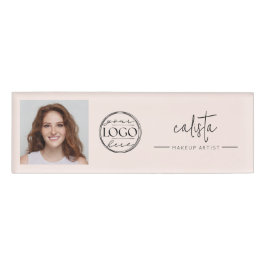 Blush Pink Script Logo Photo Makeup 名札