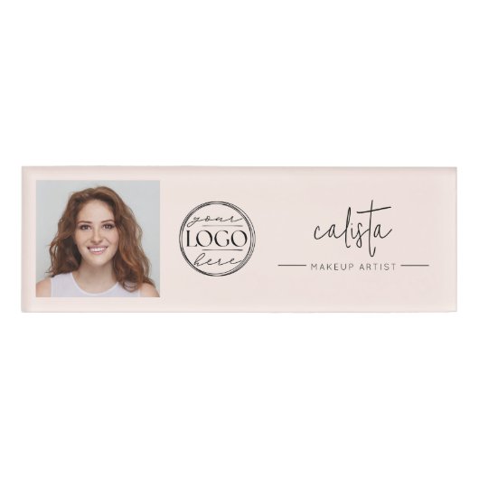 Blush Pink Script Logo Photo Makeup 名札 (正面)