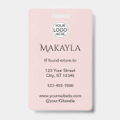 Blush Pink Script Logo Photo Makeup And Lashes バッジ (裏面)