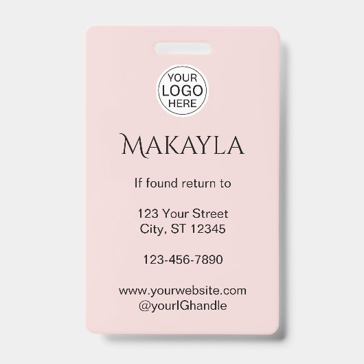 Blush Pink Script Logo Photo Makeup And Lashes バッジ (裏面)