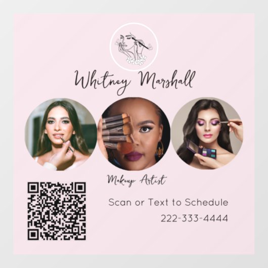 Blush Pink Script Logo Photo Makeup Artist ウィンドウサイン (シート)