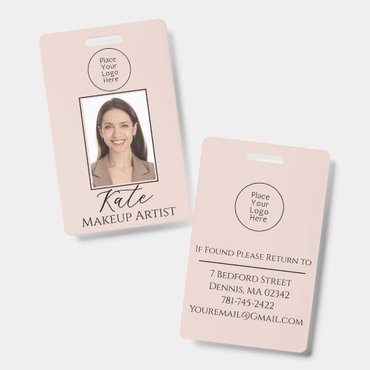 Blush Pink Script Logo Photo Makeup Badge バッジ (正面&裏面)