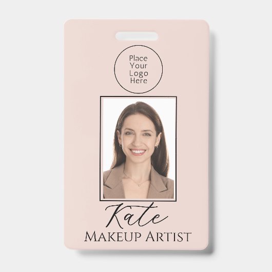 Blush Pink Script Logo Photo Makeup Badge バッジ (正面)