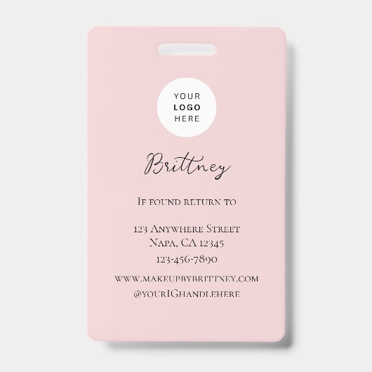 Blush Pink Script Logo Photo Makeup Badge Custom バッジ (裏面)