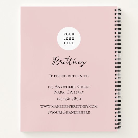 Blush Pink Script Logo Photo Makeup Customizable  ノートブック (裏面)