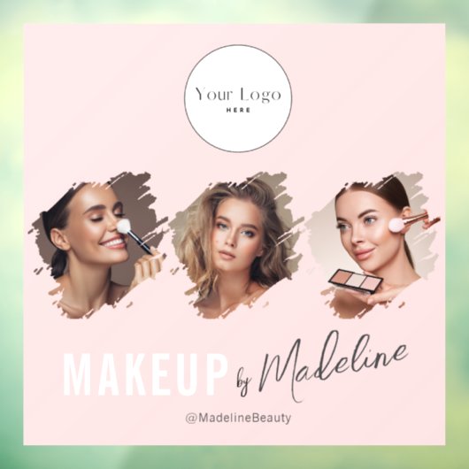 Blush Pink Script Logo Photo Makeup Studio ウィンドウサイン (シート3)