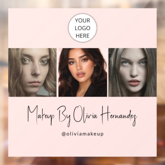 Blush Pink Script Logo Photo Makeup Studio ウィンドウサイン (シート2)