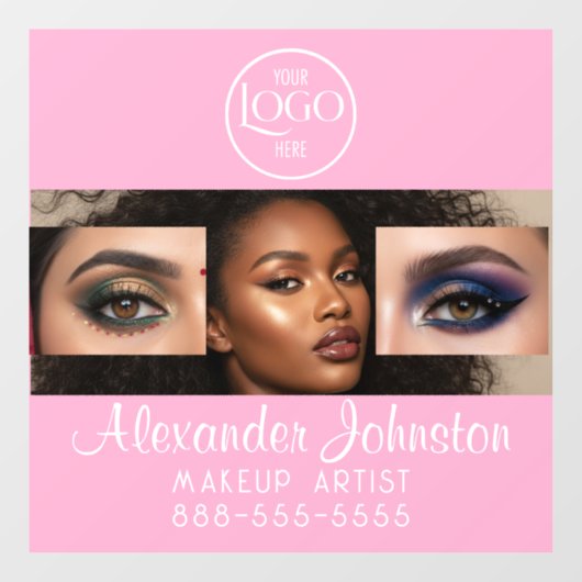 Blush Pink Script Logo Photo Makeup Studio ウィンドウサイン (シート)