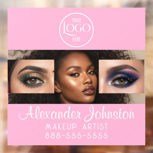 Blush Pink Script Logo Photo Makeup Studio ウィンドウサイン (シート2)