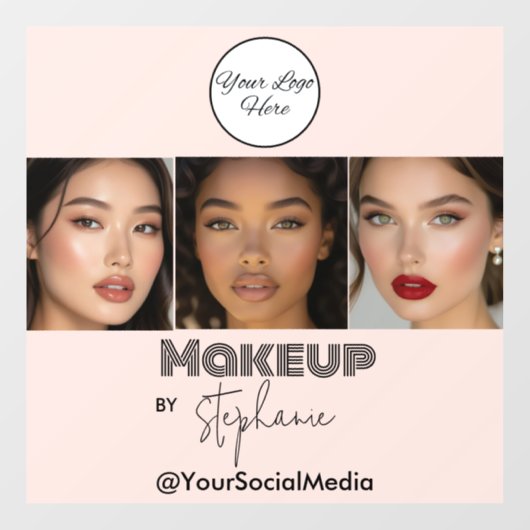 Blush Pink Script Logo Photo Makeup Studio ウィンドウサイン (シート)