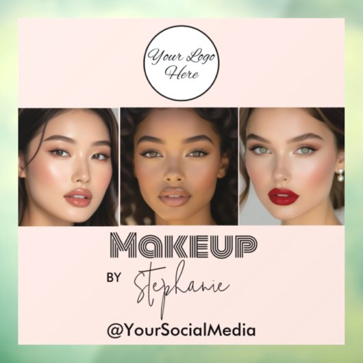 Blush Pink Script Logo Photo Makeup Studio ウィンドウサイン (シート3)