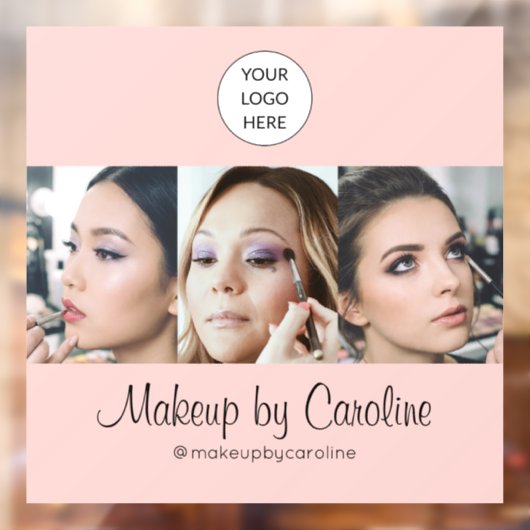 Blush Pink Script Logo Photo Makeup Studio ウィンドウサイン (シート2)