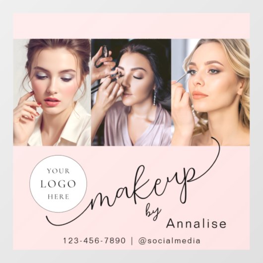 Blush Pink Script Logo Photo Makeup Studio ウィンドウサイン (シート)