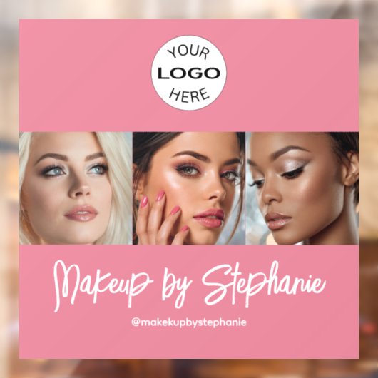 Blush Pink Script Logo Photo Makeup Studio ウィンドウサイン (シート2)