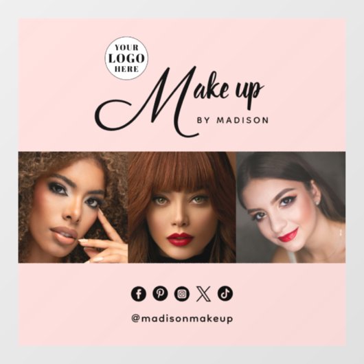 Blush Pink Script Logo Photo Makeup Studio ウィンドウサイン (シート)