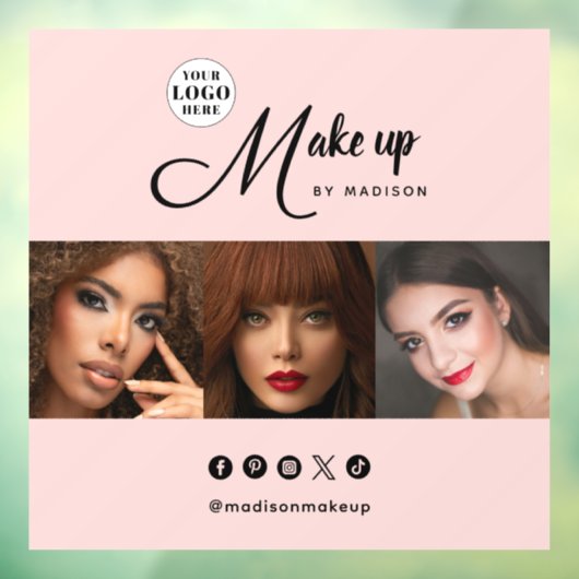 Blush Pink Script Logo Photo Makeup Studio ウィンドウサイン (シート3)