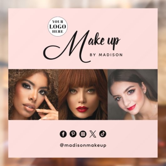 Blush Pink Script Logo Photo Makeup Studio ウィンドウサイン (シート2)