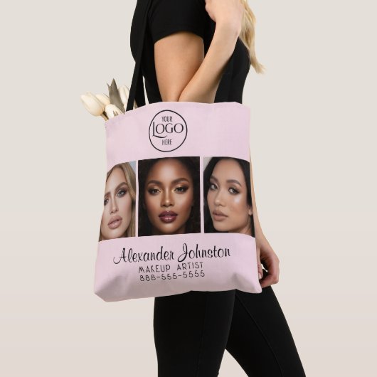 Blush Pink Script Logo Photo Makeup Studio トートバッグ (クローズアップ)