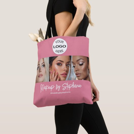 Blush Pink Script Logo Photo Makeup Studio トートバッグ (クローズアップ)