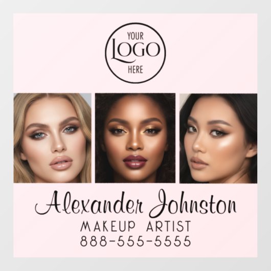 Blush Pink Script Logo Photo Makeup Studio Window ウィンドウサイン (シート)