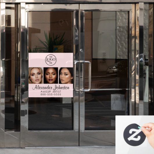 Blush Pink Script Logo Photo Makeup Studio Window ウィンドウサイン (オフィスドア)