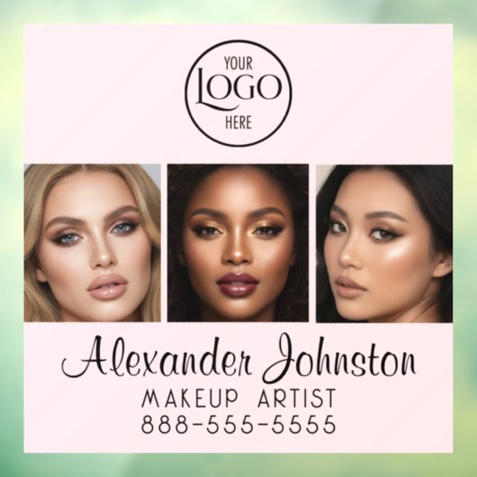 Blush Pink Script Logo Photo Makeup Studio Window ウィンドウサイン (シート3)