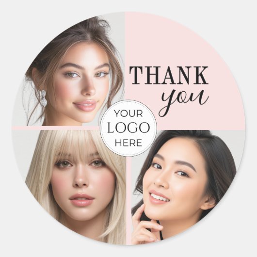Blush Pink Script Logo Photo Makeup Thank You ラウンドシール (正面)