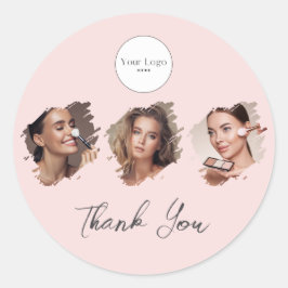Blush Pink Script Logo Photo Makeup Thank You ラウンドシール