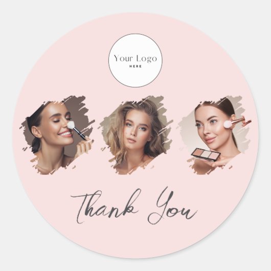 Blush Pink Script Logo Photo Makeup Thank You ラウンドシール (正面)