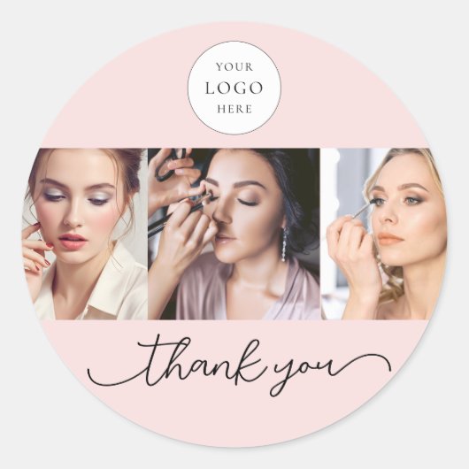 Blush Pink Script Logo Photo Makeup Thank You ラウンドシール (正面)