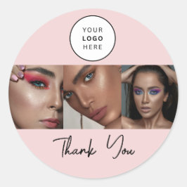 Blush Pink Script Logo Photo Makeup Thank You ラウンドシール