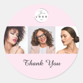 Blush Pink Script Logo Photo Makeup Thank You ラウンドシール