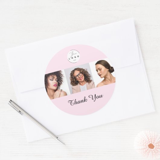 Blush Pink Script Logo Photo Makeup Thank You ラウンドシール (封筒)