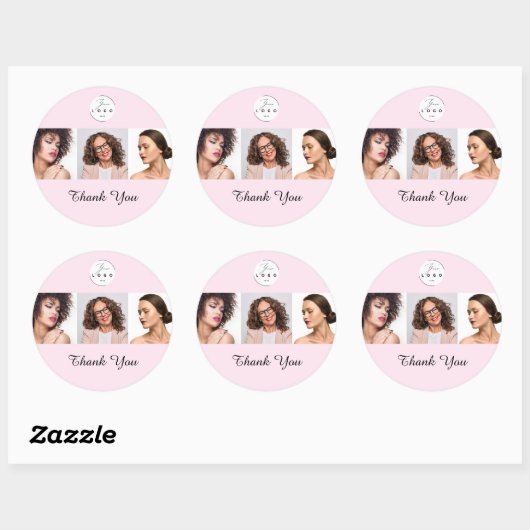 Blush Pink Script Logo Photo Makeup Thank You ラウンドシール (シート)