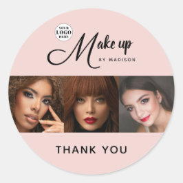 Blush Pink Script Logo Photo Makeup Thank You ラウンドシール