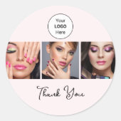 Blush Pink Script Logo Photo Makeup Thank You ラウンドシール (正面)