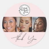 Blush Pink Script Logo Photo Makeup Thank You  ラウンドシール (正面)