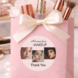 Blush Pink Script Logo Photo Makeup Thank You ラウンドシール