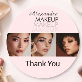 Blush Pink Script Logo Photo Makeup Thank You ラウンドシール