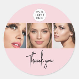 Blush Pink Script Logo Photo Makeup Thank You  ラウンドシール